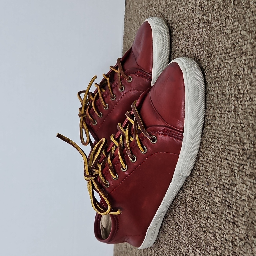 Frye Mindy Red Leather Lace-Up Sneakers Shoes Sz 7 Womens